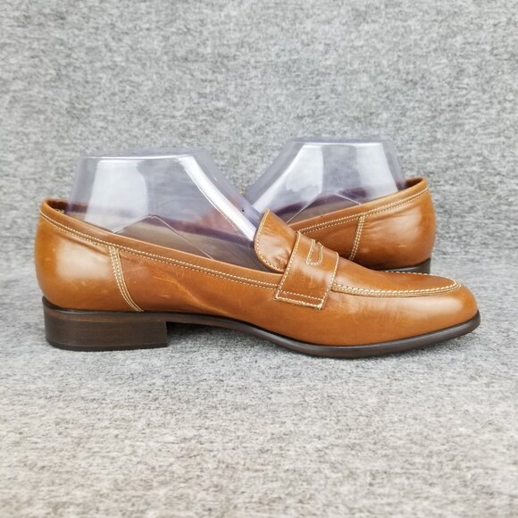 ✅Lily of Florence Carmel/Brown Leather Penny Loafers Women's 9AA Slip-On Shoes - Picture 9 of 11